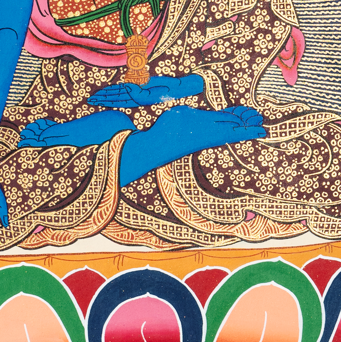 Handmade Akshobhya Buddha Thangka: The Unshakable One - T-PS-SS-RB-BBM-0008