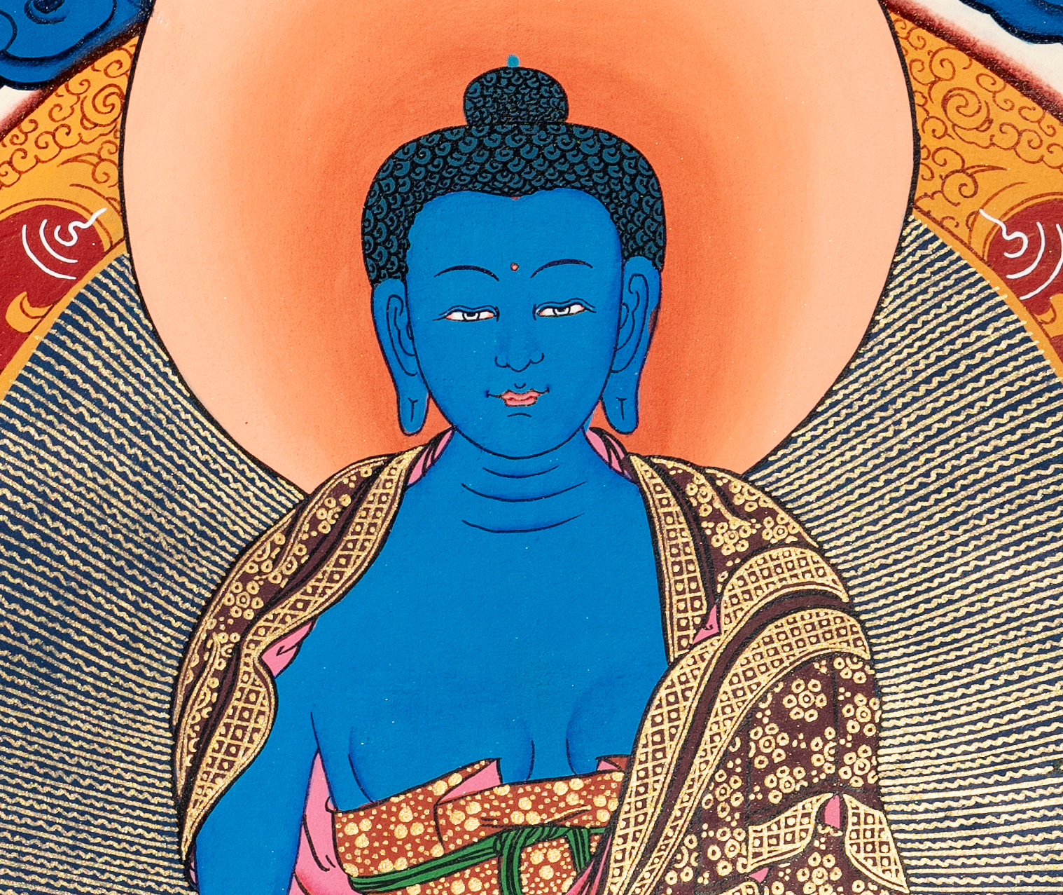 Handmade Akshobhya Buddha Thangka: The Unshakable One - T-PS-SS-RB-BBM-0008
