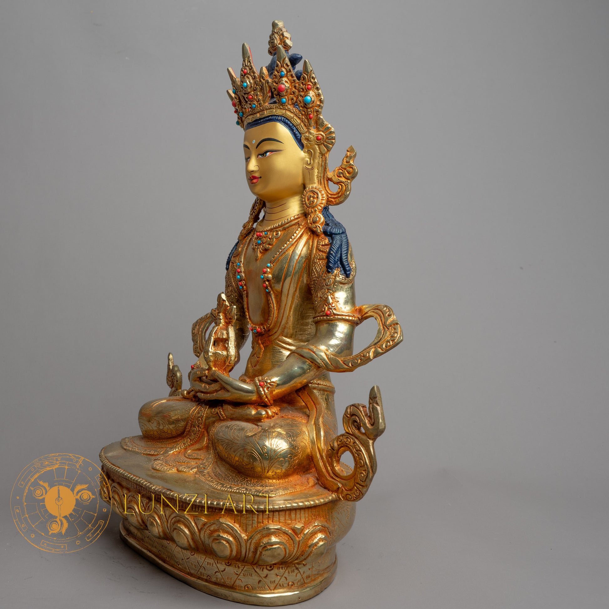 Handmade Amitayus Statue | Fully Gold-Plated Copper - S-B-HT-FG-C-AB-0154