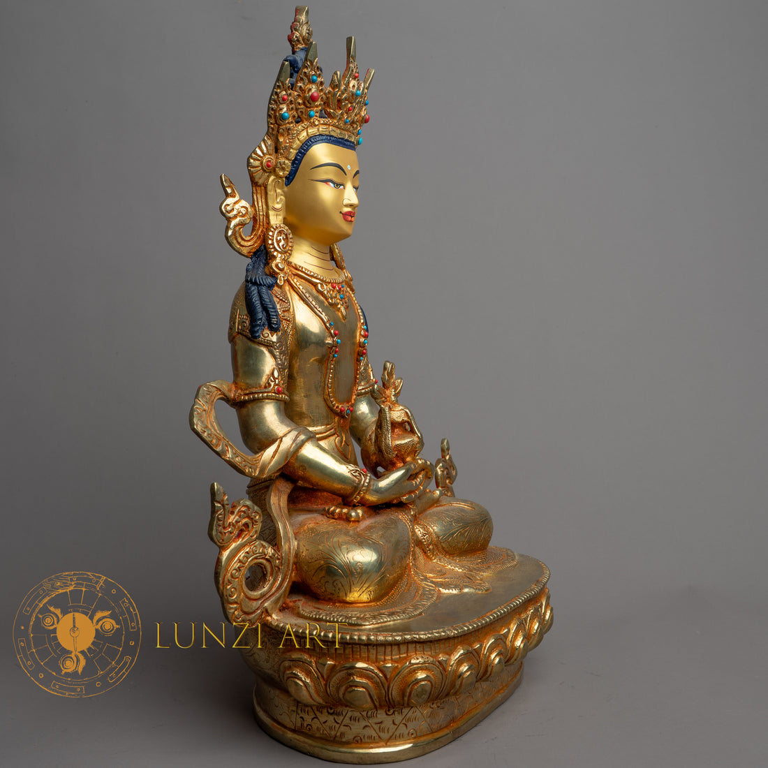 Handmade Amitayus Statue | Fully Gold-Plated Copper - S-B-HT-FG-C-AB-0154