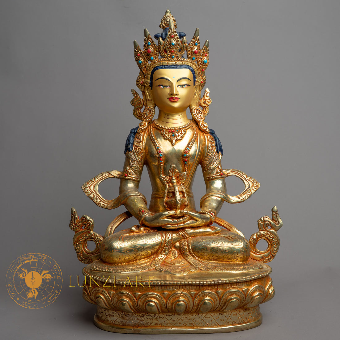 Handmade Amitayus Statue | Fully Gold-Plated Copper - S-B-HT-FG-C-AB-0154