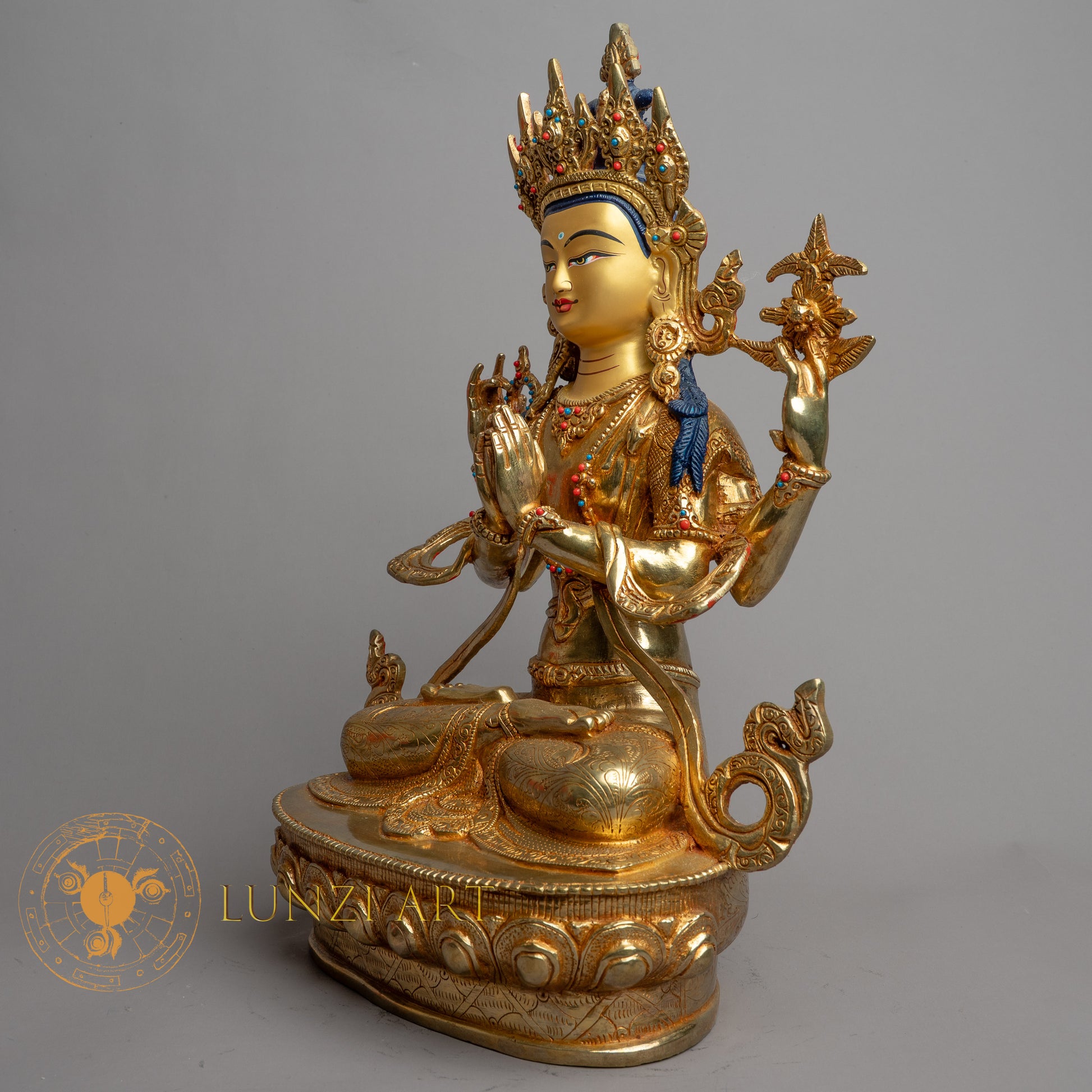 Handmade Chenrezig Statue | Fully Gold-Plated Copper - S-B-HT-FG-C-C-0155