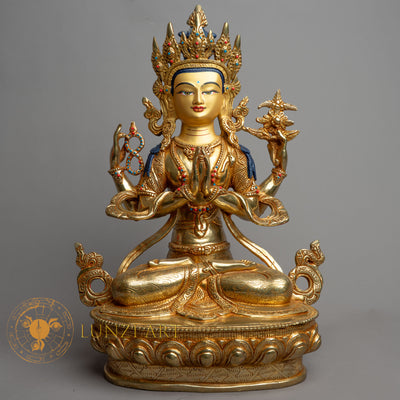 Handmade Chenrezig Statue | Fully Gold-Plated Copper - S-B-HT-FG-C-C-0155