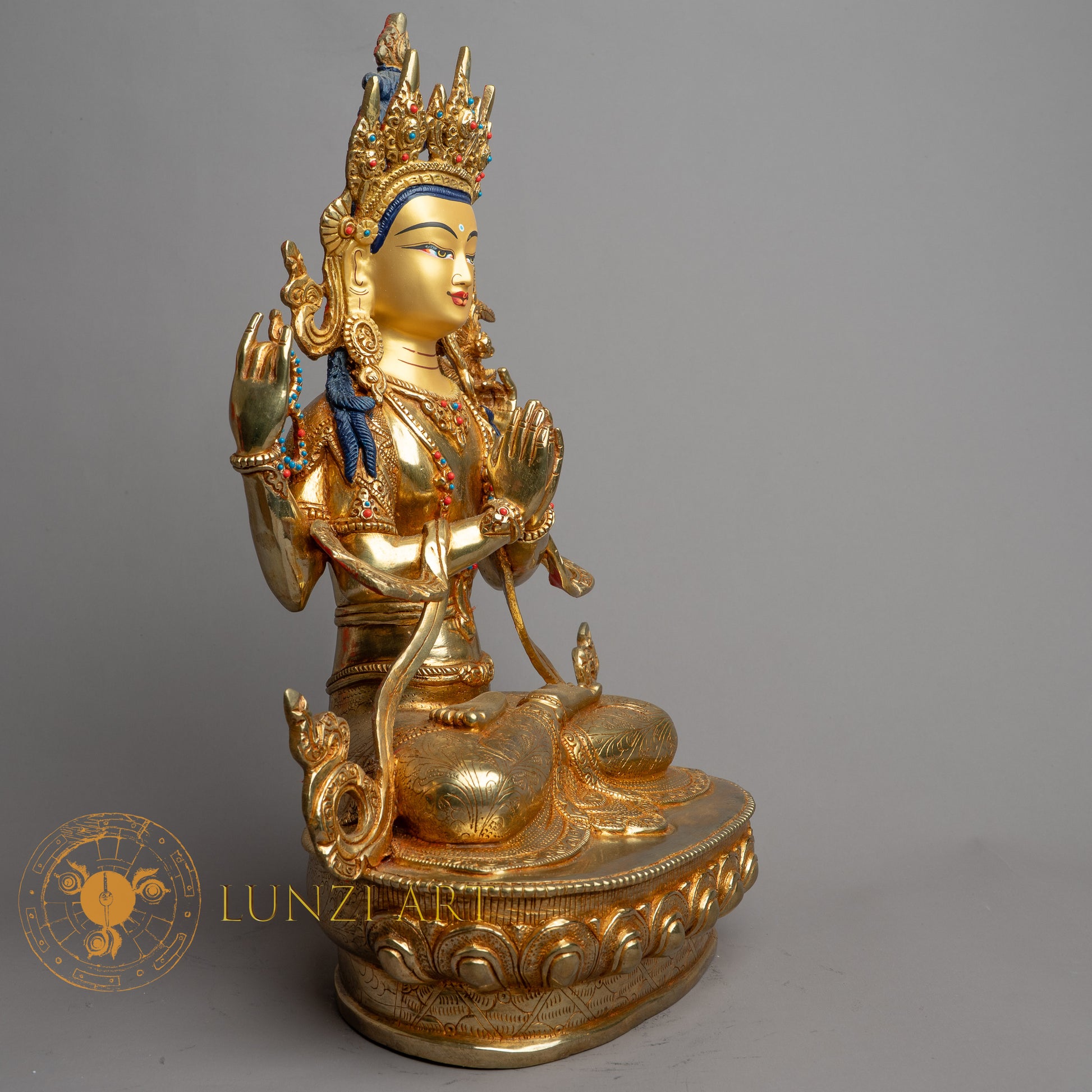 Handmade Chenrezig Statue | Fully Gold-Plated Copper - S-B-HT-FG-C-C-0155