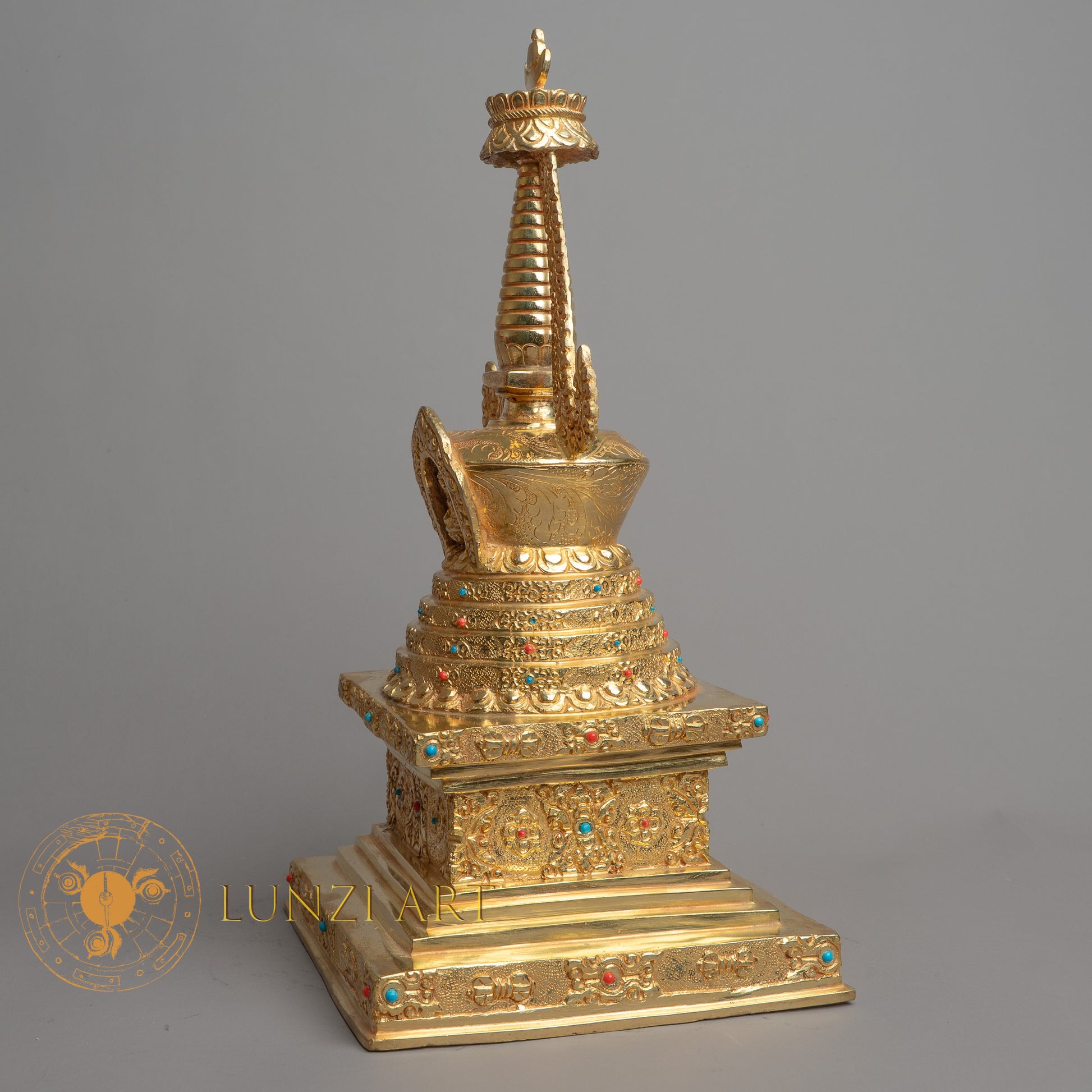 Handmade Chorten Statue | Fully Gold-Plated Copper - S-B-HT-FG-C-CT-00158