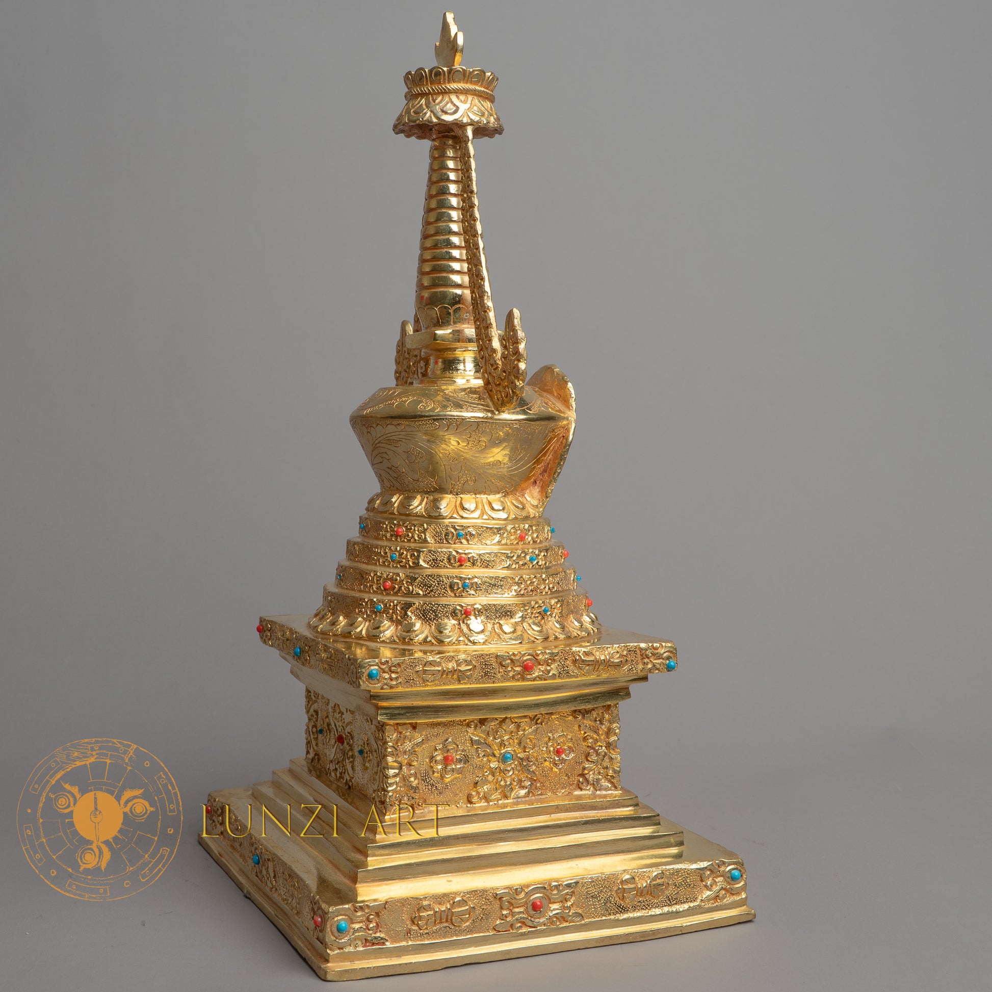 Handmade Chorten Statue | Fully Gold-Plated Copper - S-B-HT-FG-C-CT-00158