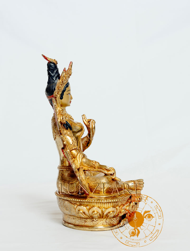 Handmade Green Tara Statue | 24k Gold Plated Brass - S-B-HT-FG-CG-GT-0004