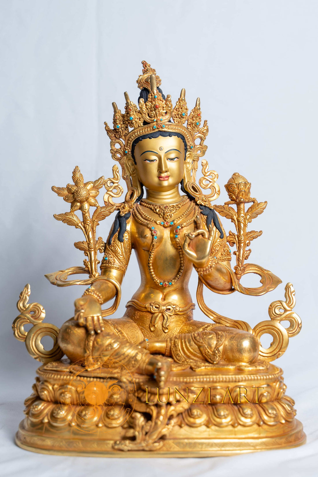 Handmade Green Tara Statue | Copper with 24k Full Gold Plating - S-B-RM-FG-CG-GT-0047