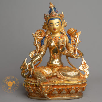 Handmade Green tara Statue | Fully Gold-Plated Copper - S-B-HT-FG-C-GT-00161