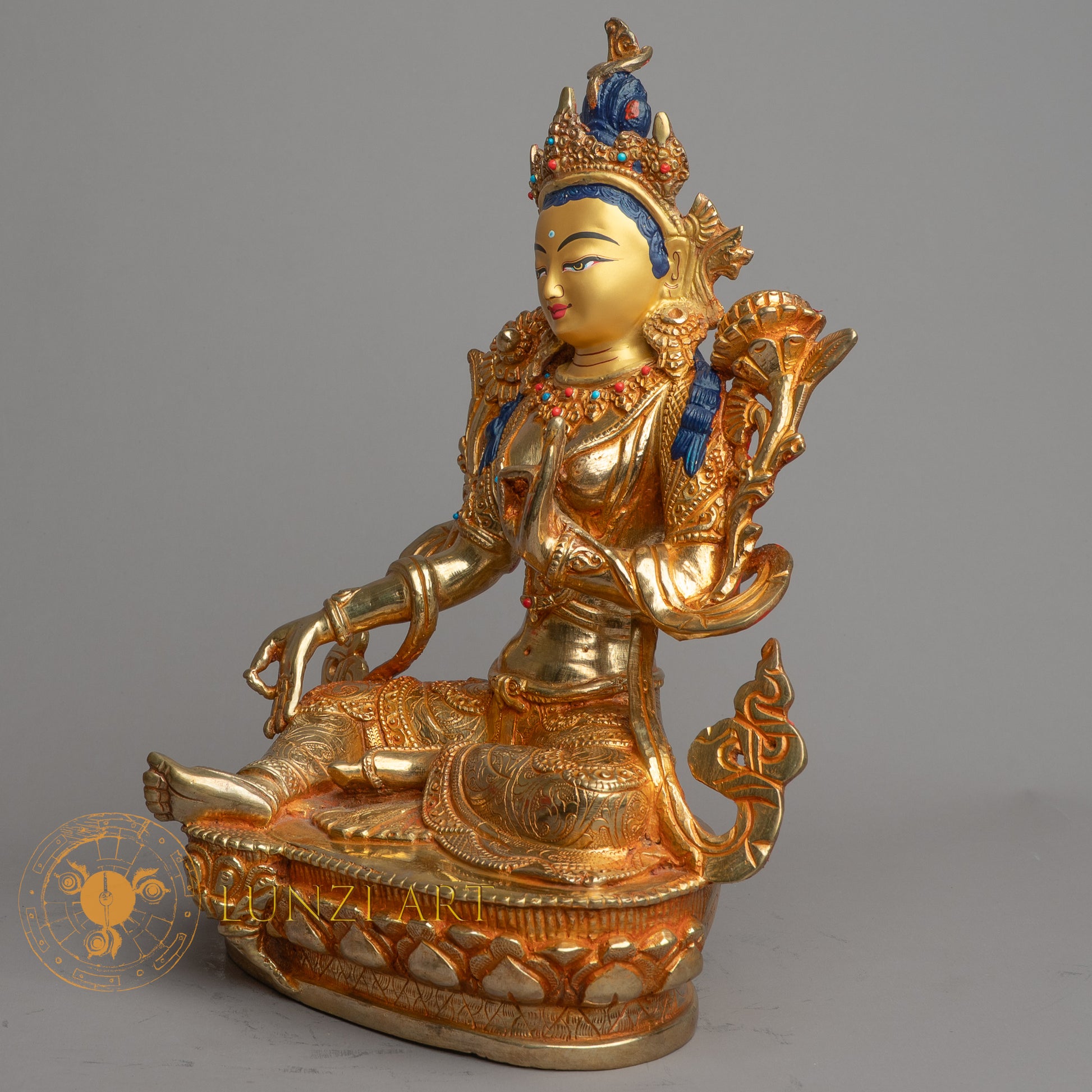 Handmade Green tara Statue | Fully Gold-Plated Copper - S-B-HT-FG-C-GT-00161