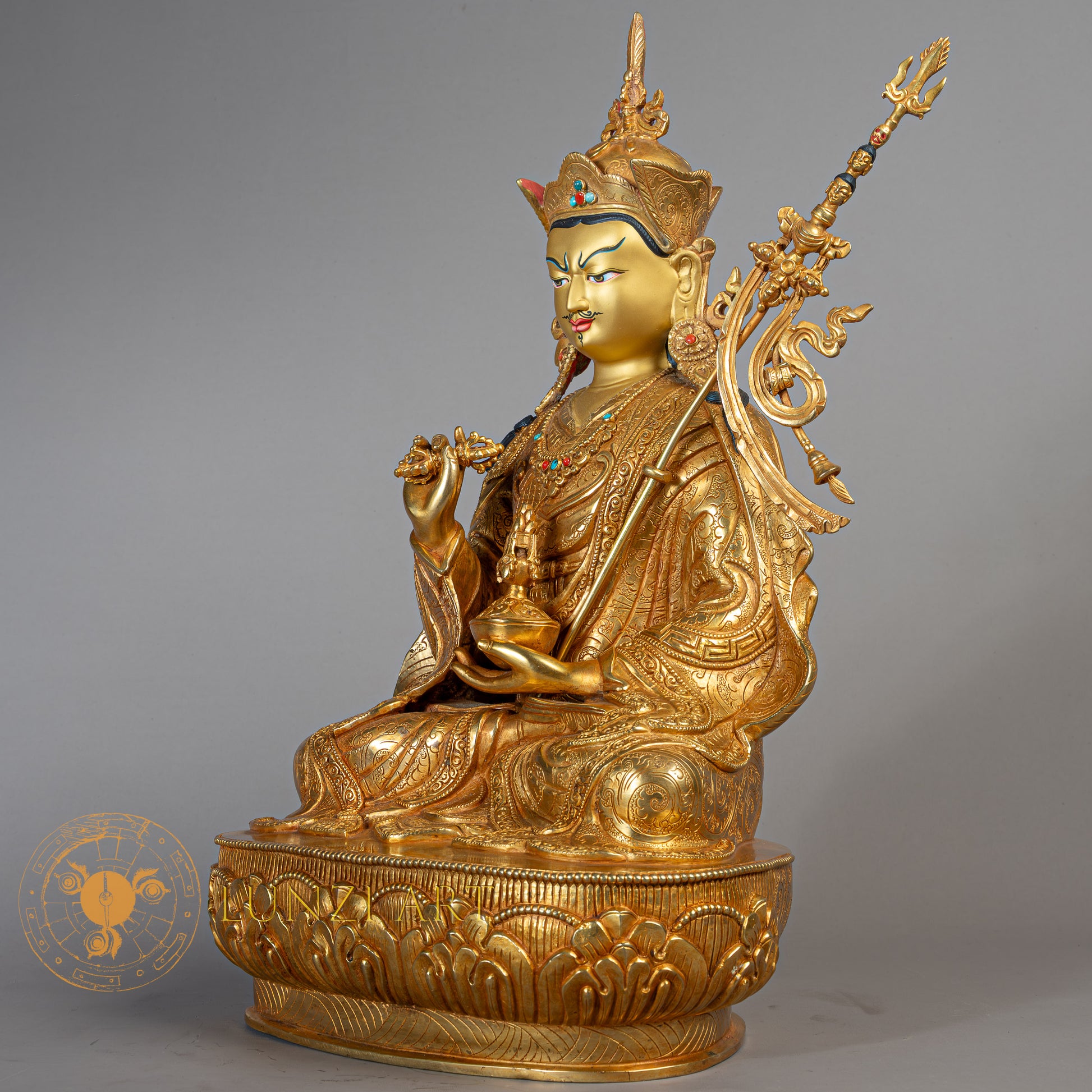 Handmade Guru Rinpoche Statue  | Copper Full-Gold Plated - S-B-RM-FG-C-GR-00177