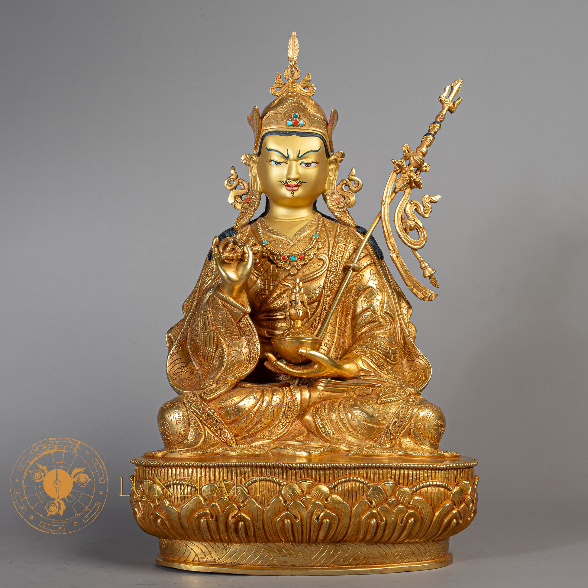 Handmade Guru Rinpoche Statue  | Copper Full-Gold Plated - S-B-RM-FG-C-GR-00177