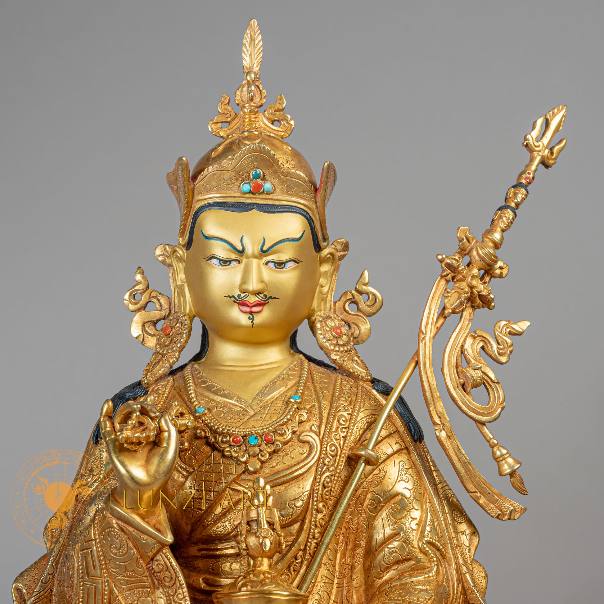 Handmade Guru Rinpoche Statue  | Copper Full-Gold Plated - S-B-RM-FG-C-GR-00177