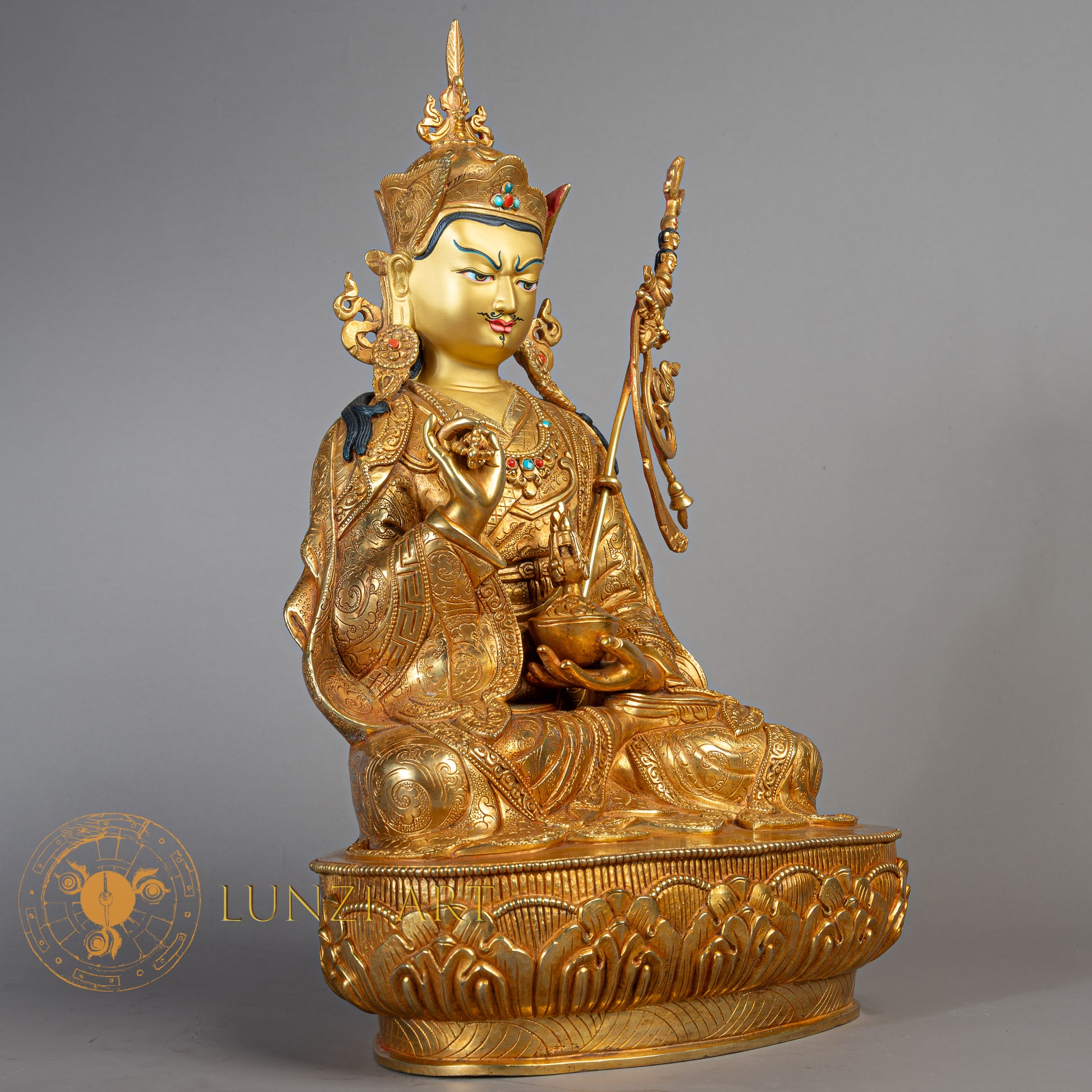 Handmade Guru Rinpoche Statue  | Copper Full-Gold Plated - S-B-RM-FG-C-GR-00177