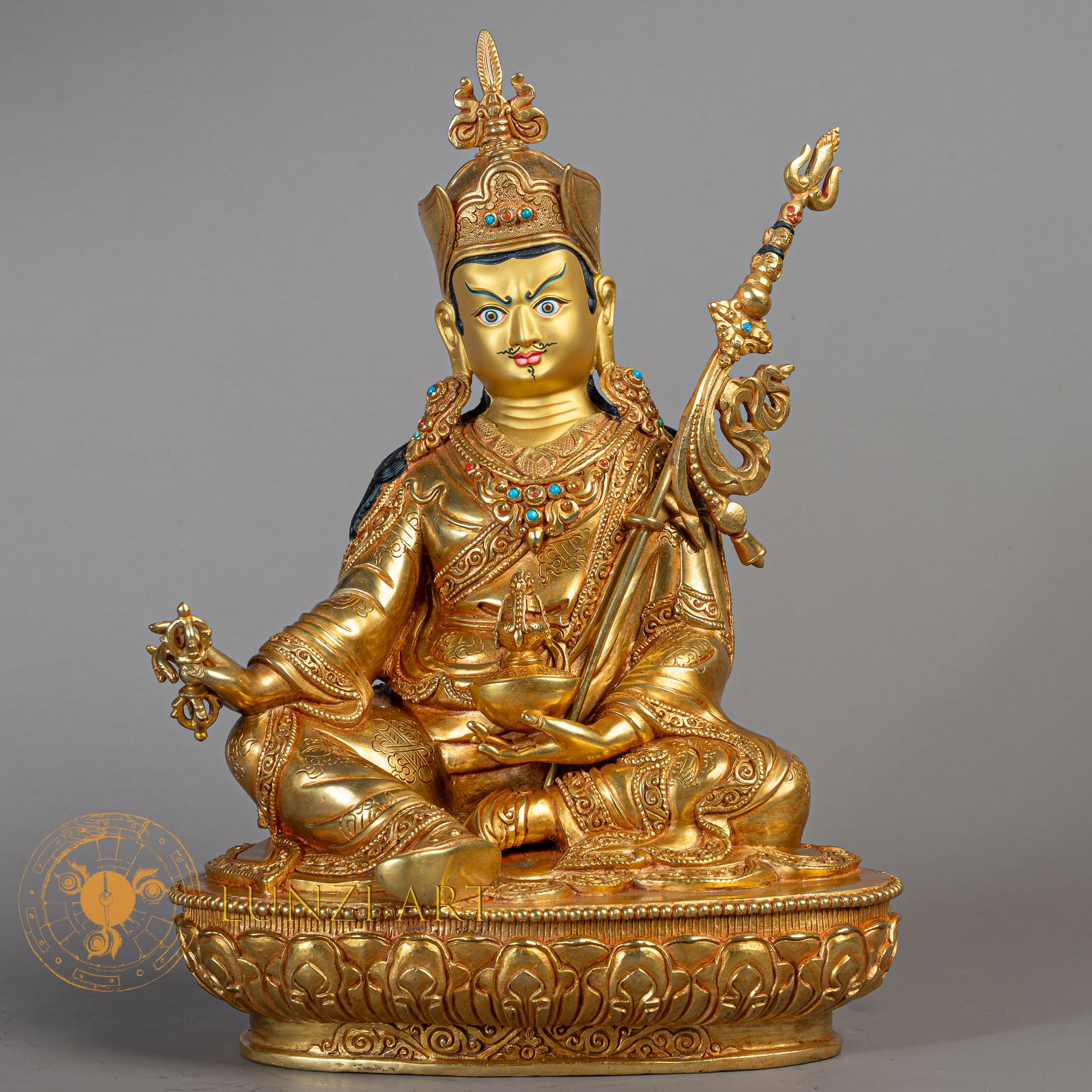 Handmade Guru Rinpoche Statue | Full Gold-Plated Copper - S-B-RM-FG-C-GR-00187