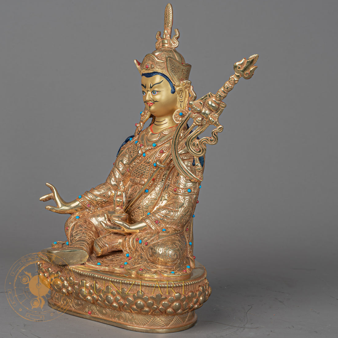 Handmade Guru Rinpoche Statue | Full Gold-Plated Copper - S-P-BA-FG-CG-GR-00206