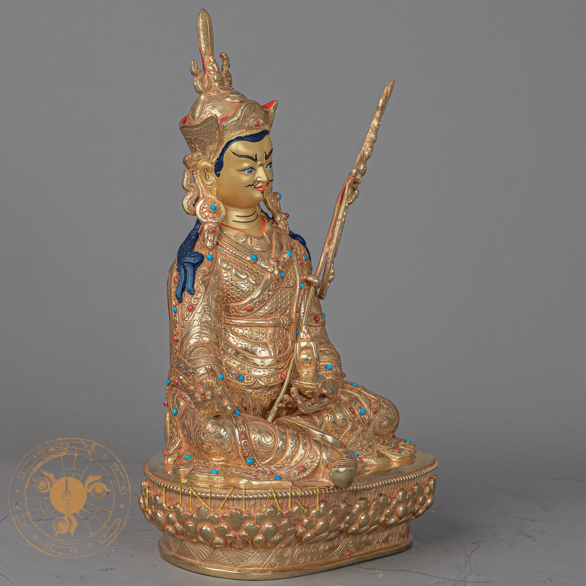 Handmade Guru Rinpoche Statue | Full Gold-Plated Copper - S-P-BA-FG-CG-GR-00206