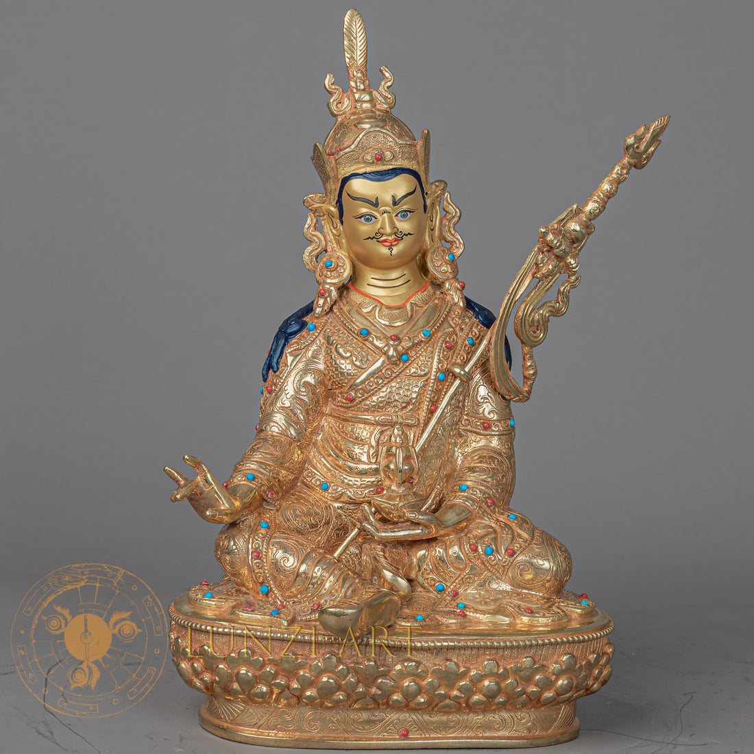 Handmade Guru Rinpoche Statue | Full Gold-Plated Copper - S-P-BA-FG-CG-GR-00206