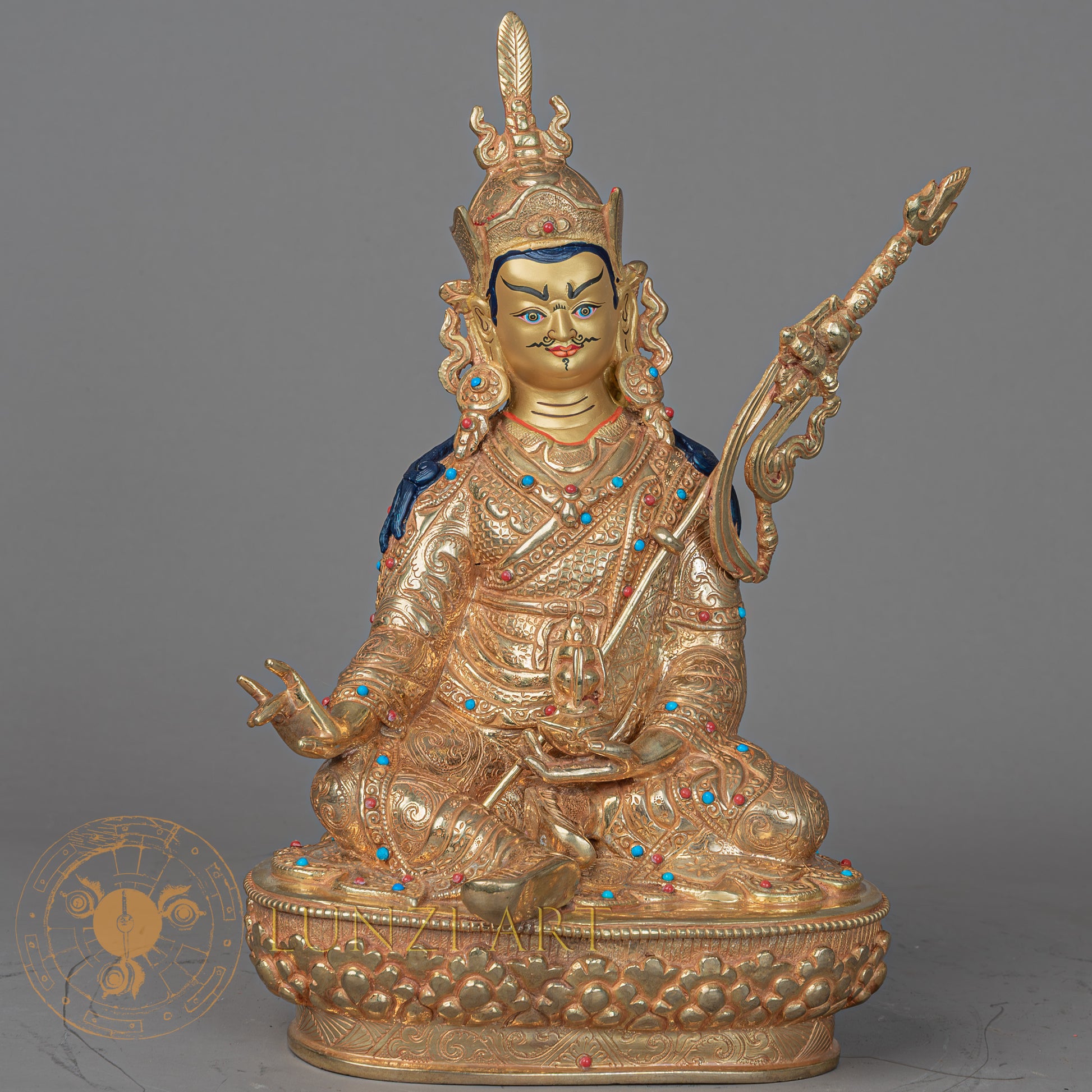 Handmade Guru Rinpoche Statue | Full Gold-Plated Copper - S-P-BA-FG-CG-GR-00206