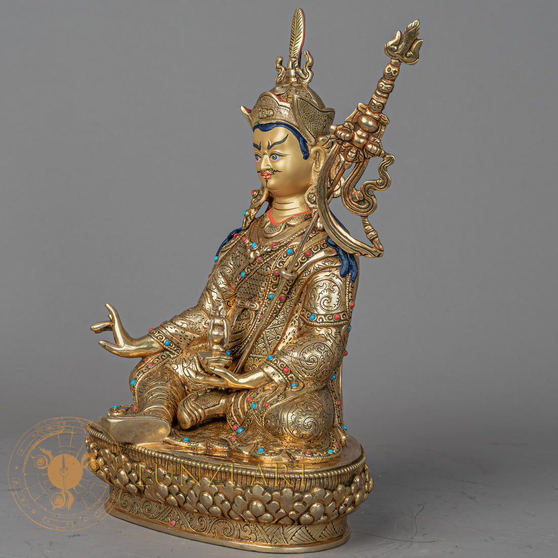 Handmade Guru Rinpoche Statue | Full Gold-Plated Copper - S-P-BA-FG-CG-GR-00207