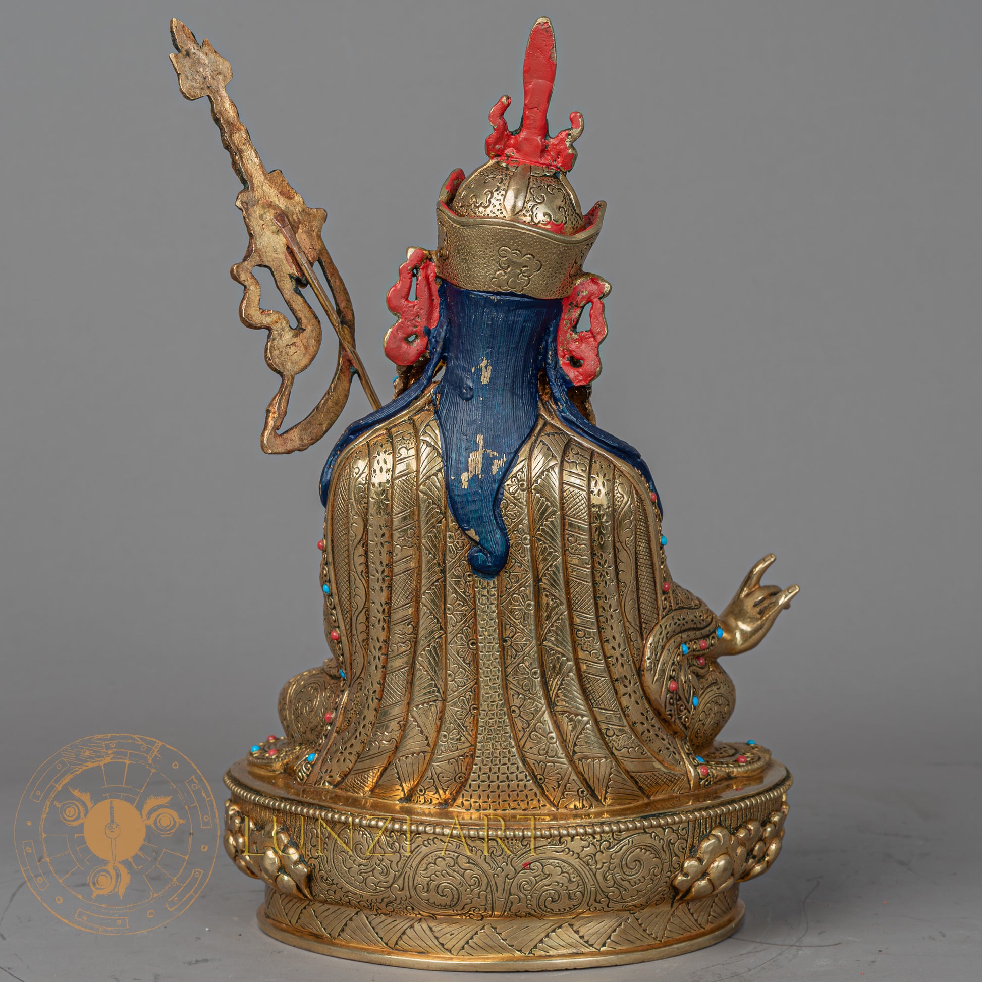 Handmade Guru Rinpoche Statue | Full Gold-Plated Copper - S-P-BA-FG-CG-GR-00207
