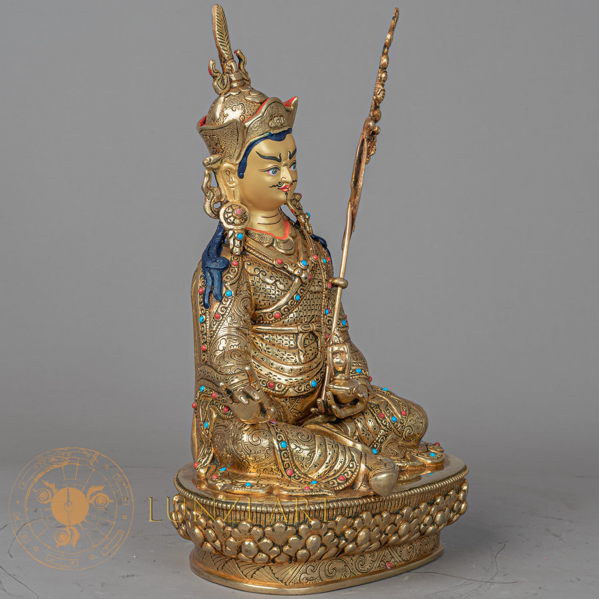 Handmade Guru Rinpoche Statue | Full Gold-Plated Copper - S-P-BA-FG-CG-GR-00207