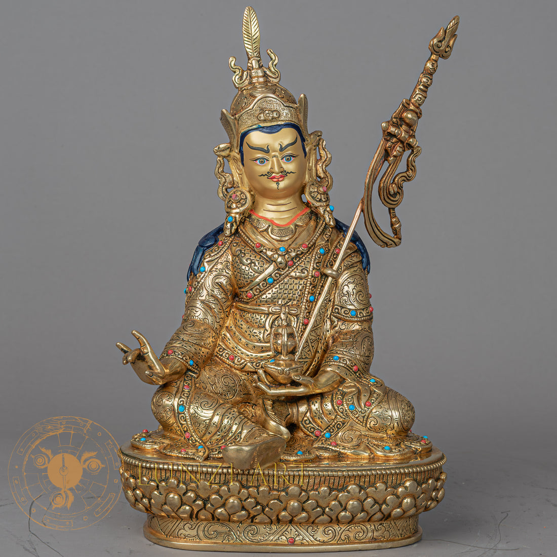 Handmade Guru Rinpoche Statue | Full Gold-Plated Copper - S-P-BA-FG-CG-GR-00207