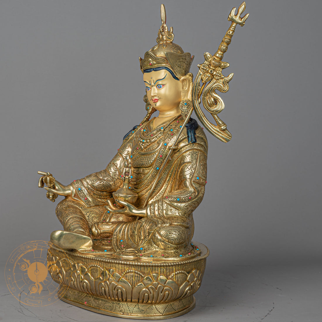 Handmade Guru Rinpoche Statue | Full Gold-Plated Copper - S-P-BA-FG-CG-GR-00208