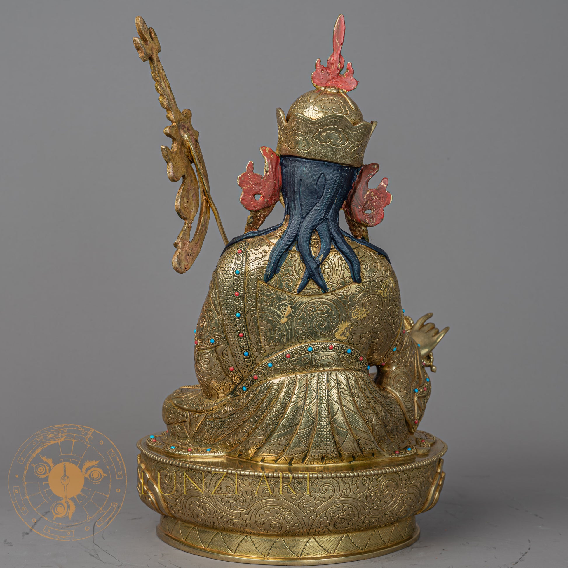Handmade Guru Rinpoche Statue | Full Gold-Plated Copper - S-P-BA-FG-CG-GR-00208