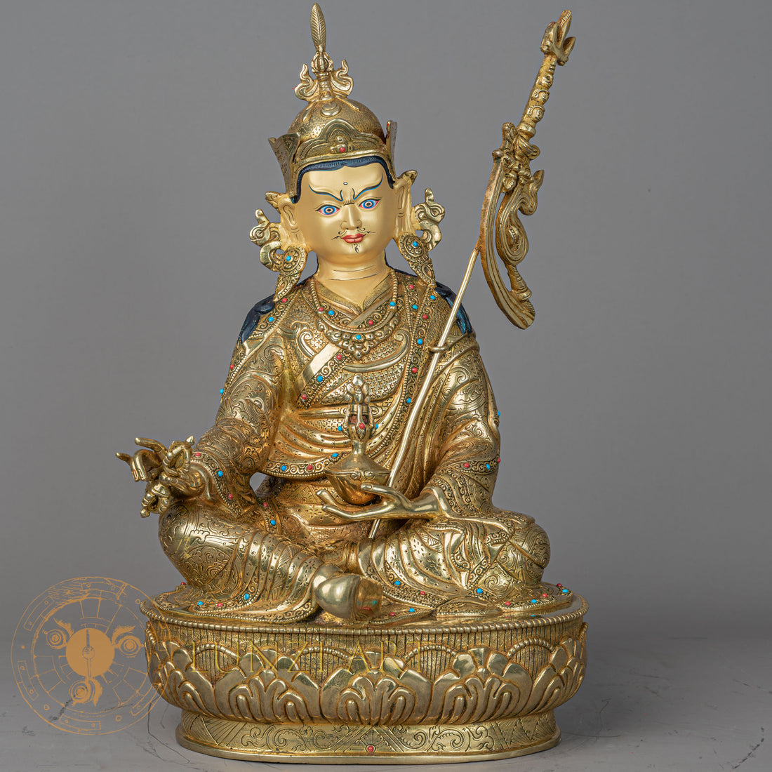 Handmade Guru Rinpoche Statue | Full Gold-Plated Copper - S-P-BA-FG-CG-GR-00208