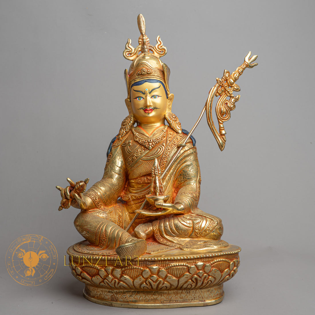 Handmade Guru Rinpoche Statue | Fully Gold-Plated Copper - S-B-HT-FG-C-GR-00156