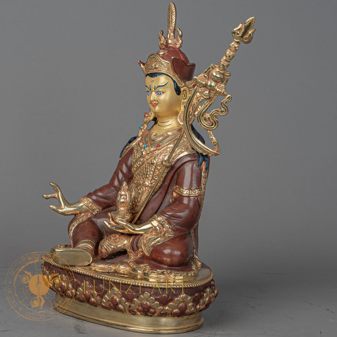Handmade Guru Rinpoche Statue | Half Gold-Plated Copper - S-P-BA-HG-CG-GR-00214
