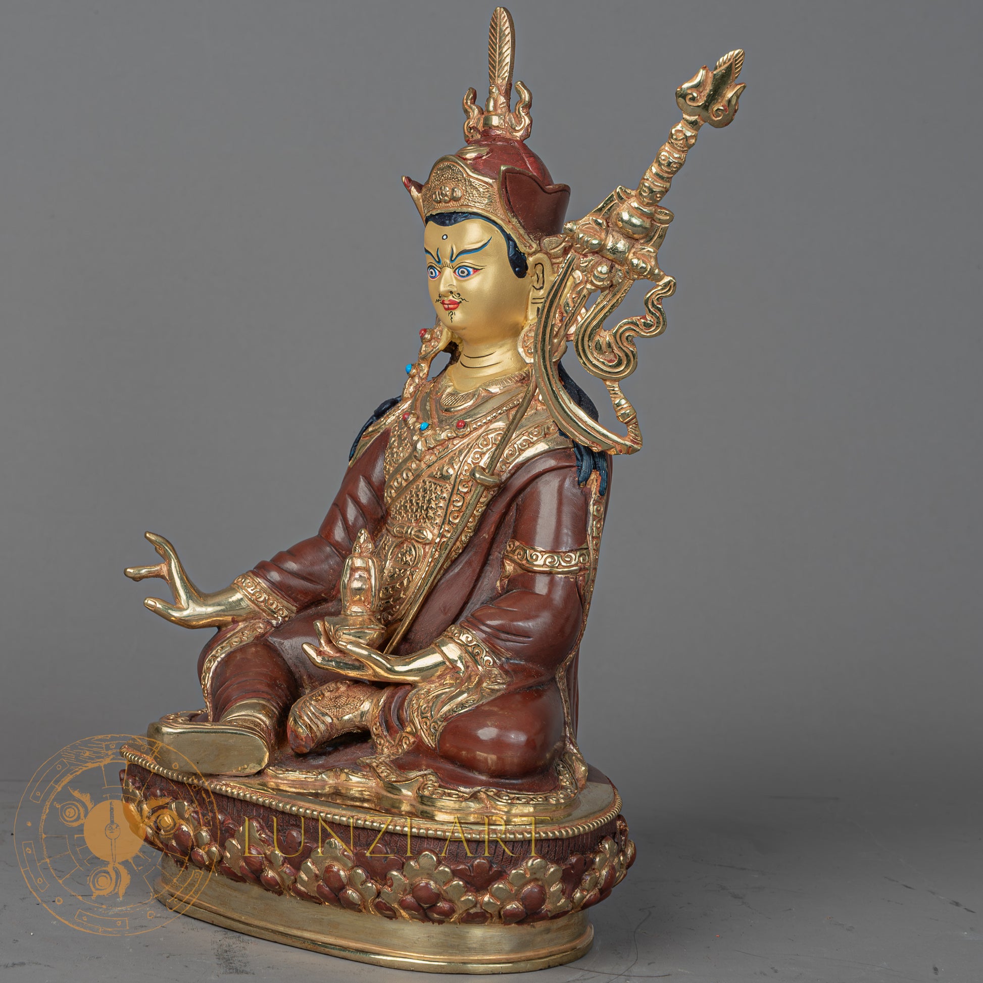 Handmade Guru Rinpoche Statue | Half Gold-Plated Copper - S-P-BA-HG-CG-GR-00214