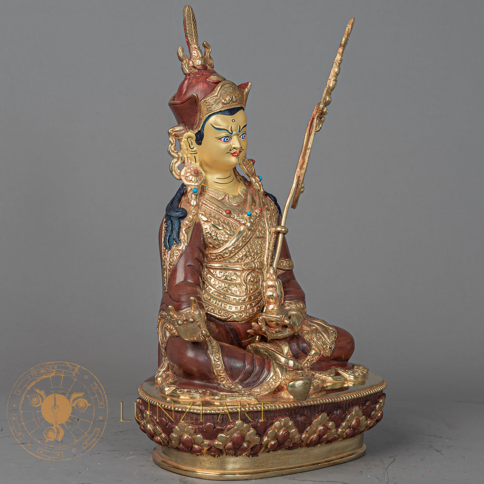 Handmade Guru Rinpoche Statue | Half Gold-Plated Copper - S-P-BA-HG-CG-GR-00214