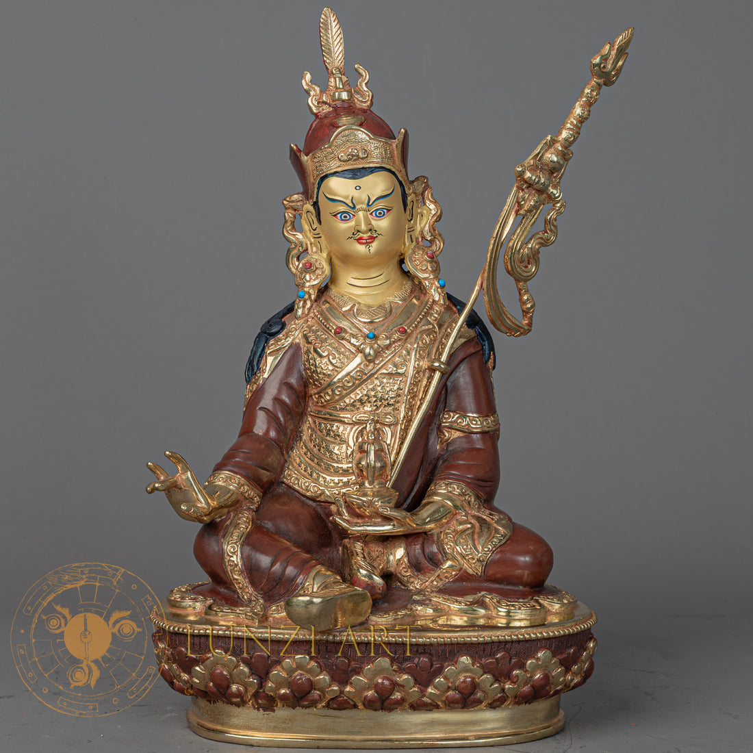 Handmade Guru Rinpoche Statue | Half Gold-Plated Copper - S-P-BA-HG-CG-GR-00214