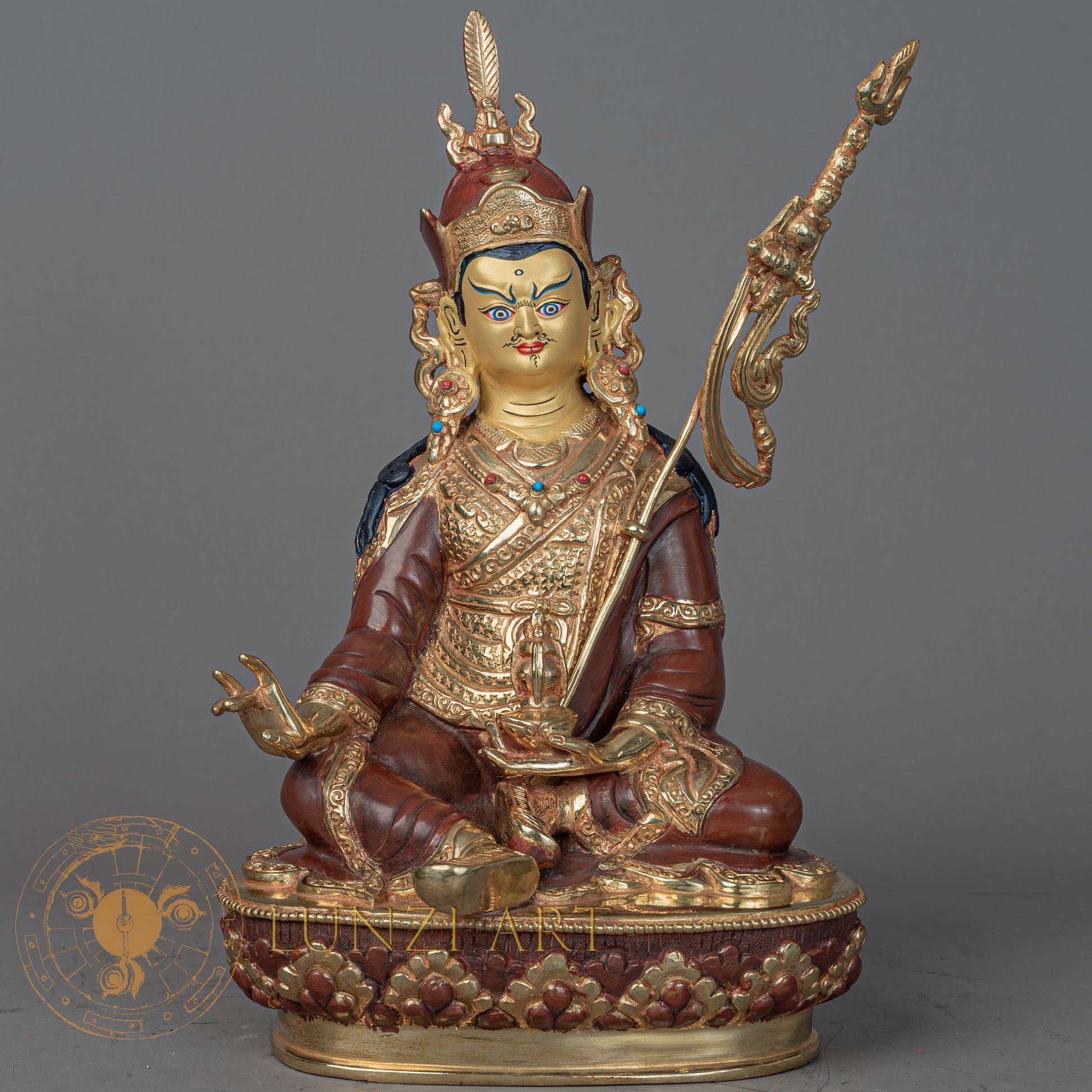 Handmade Guru Rinpoche Statue | Half Gold-Plated Copper - S-P-BA-HG-CG-GR-00214