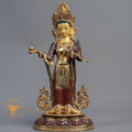 Handmade Guru Rinpoche with Yeshe Tsogyal & Mandarava Statue | Half Gold-Plated Copper - S-B-BA-HG-C-GR-00172
