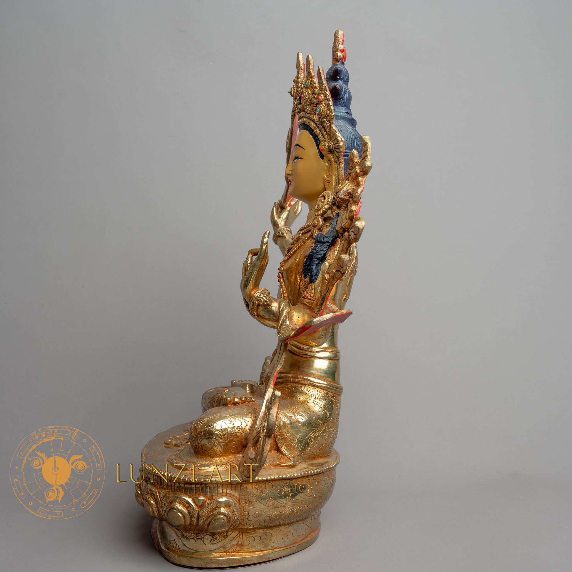 Handmade Manjushri Statue | Fully Gold-Plated Copper - S-B-HT-FG-C-M-0142