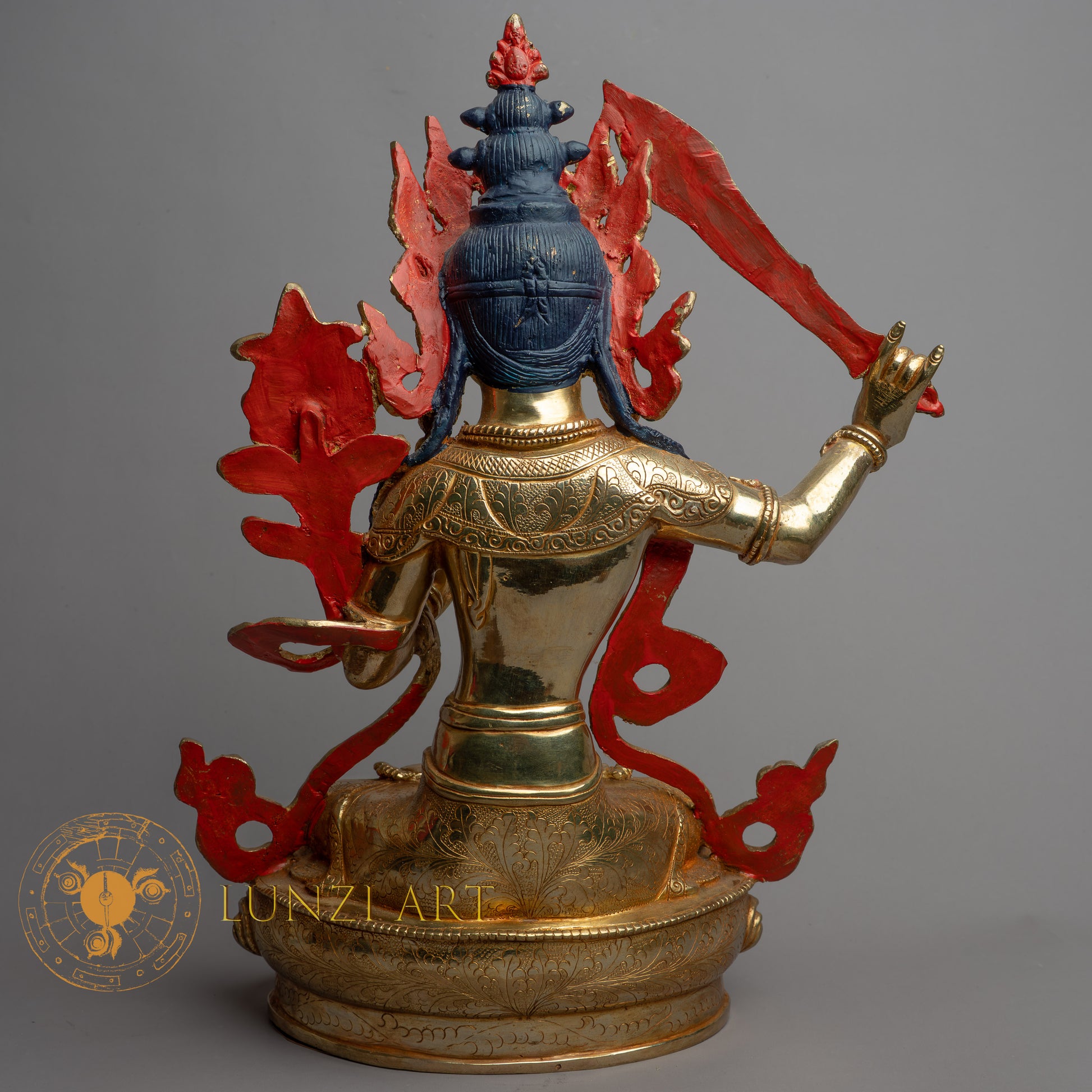 Handmade Manjushri Statue | Fully Gold-Plated Copper - S-B-HT-FG-C-M-0142