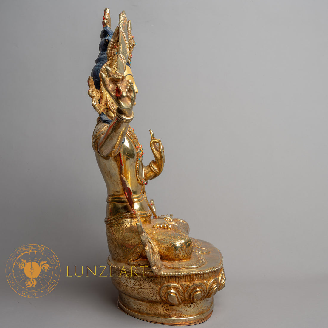 Handmade Manjushri Statue | Fully Gold-Plated Copper - S-B-HT-FG-C-M-0142
