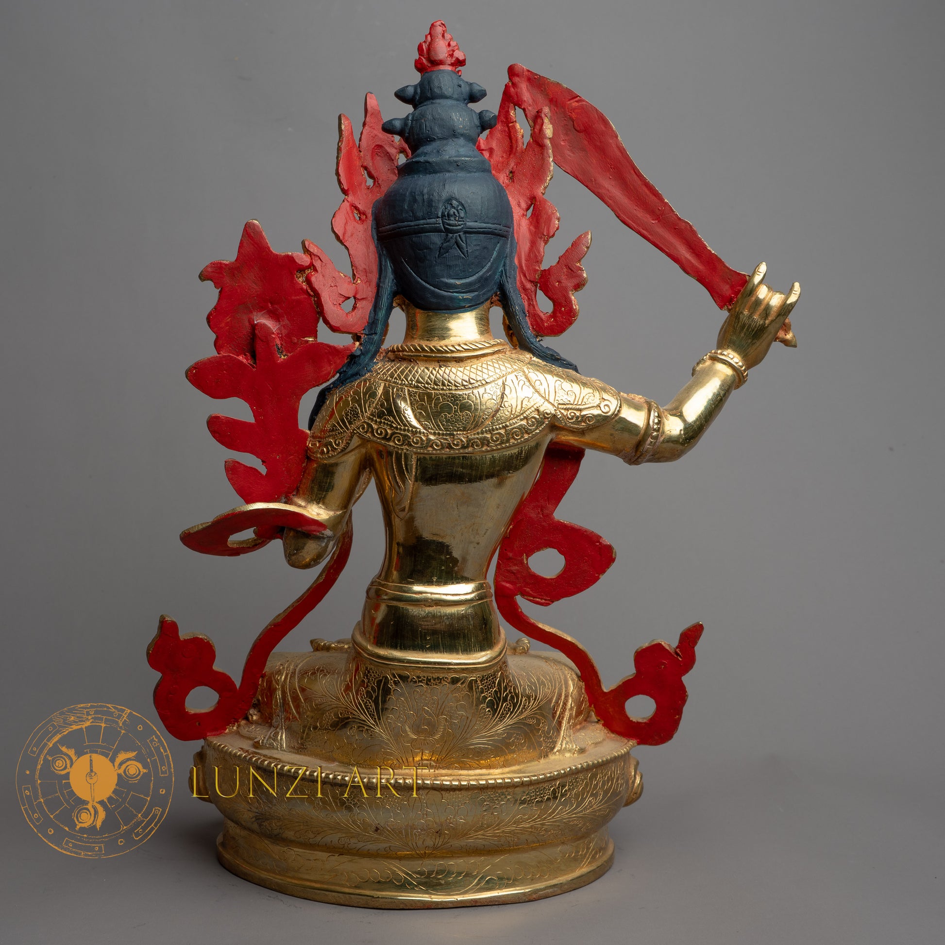 Handmade Manjushri Statue | Fully Gold-Plated Copper - S-B-HT-FG-C-M-0150