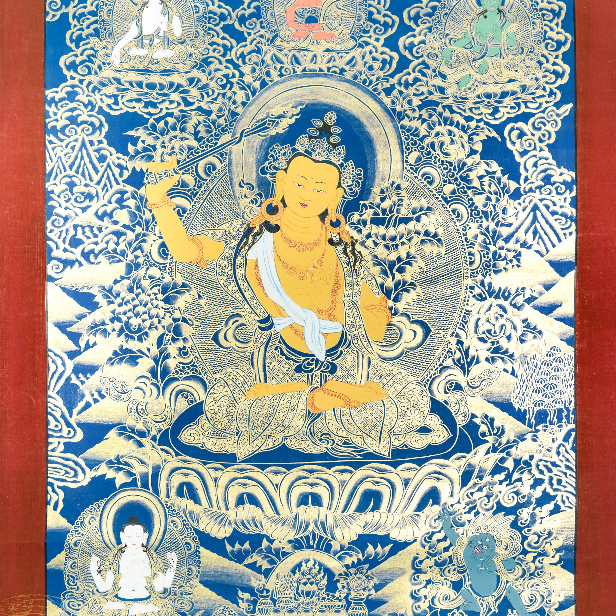 Handmade Manjushri Thangka: Blade of Transcendent Wisdom - Thangka