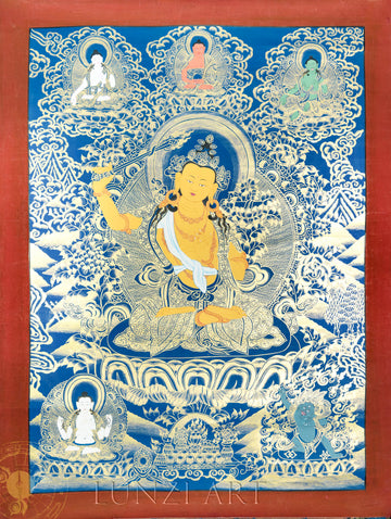 Handmade Manjushri Thangka: Blade of Transcendent Wisdom - Thangka