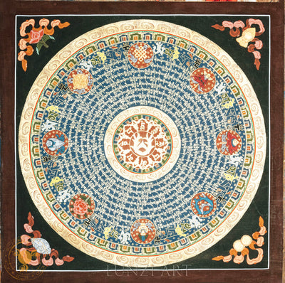 Handmade Mantra Mandala Thangka “Golden Fish” - T-PS-SS-BB-GFMM-0022