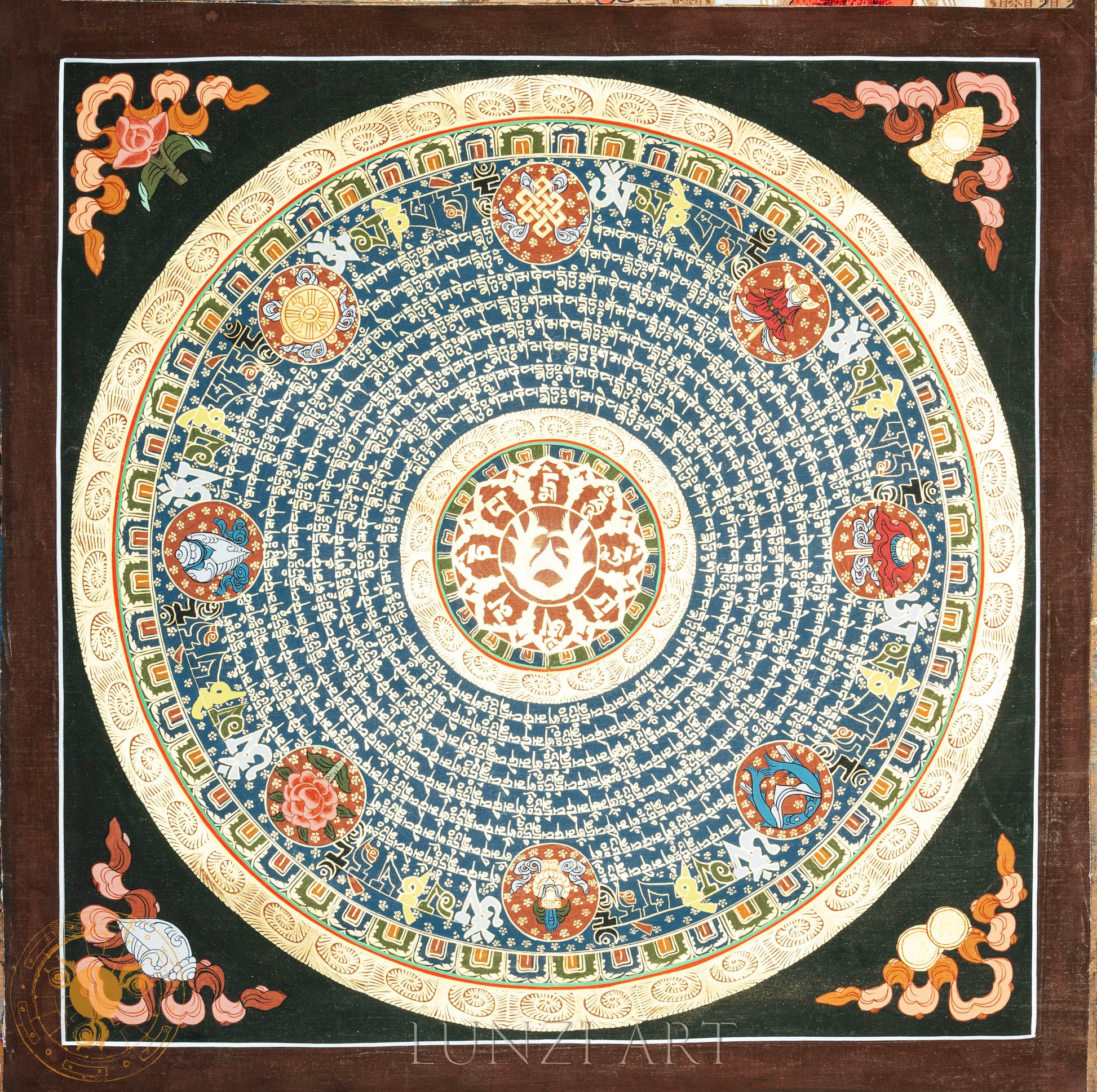 Handmade Mantra Mandala Thangka “Golden Fish” - Thangka