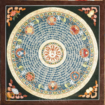 Handmade Mantra Mandala Thangka “Golden Fish” - Thangka