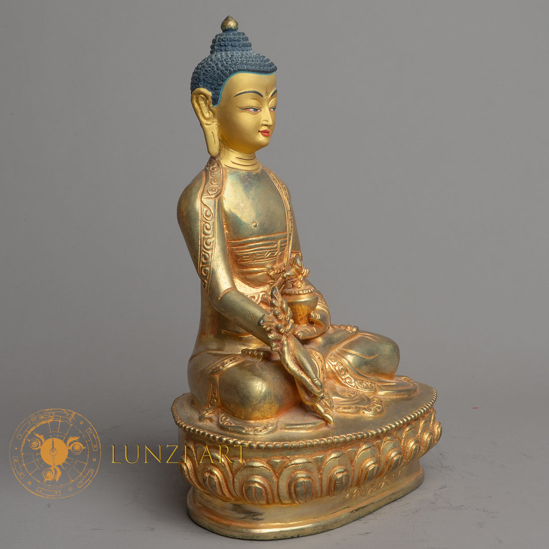 Handmade Medicine Buddha Statue | Fully Gold-Plated Copper - S-B-HT-FG-C-MB-00162