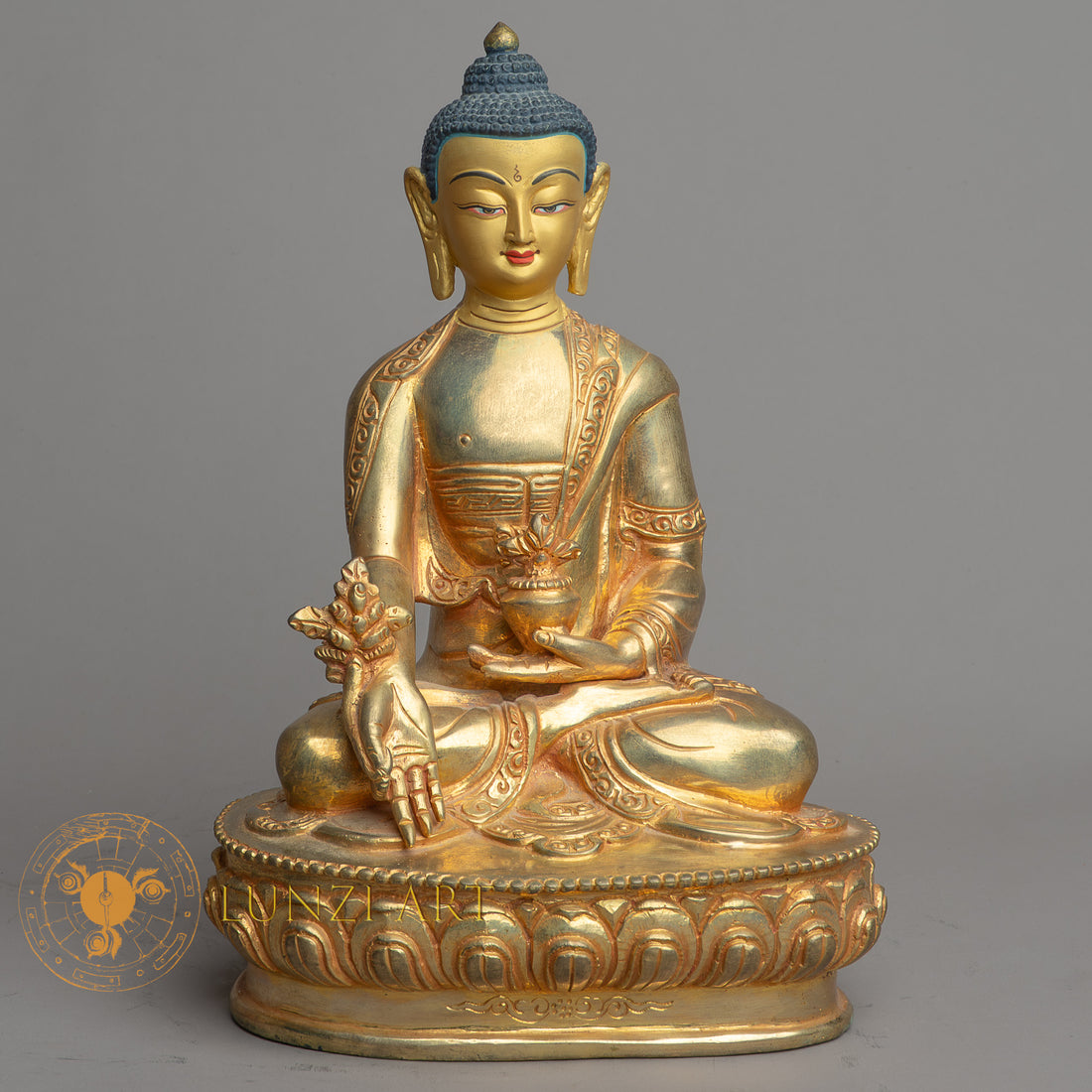 Handmade Medicine Buddha Statue | Fully Gold-Plated Copper - S-B-HT-FG-C-MB-00162