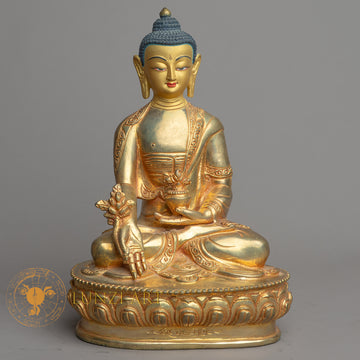 Handmade Medicine Buddha Statue | Fully Gold-Plated Copper - S-B-HT-FG-C-MB-00162