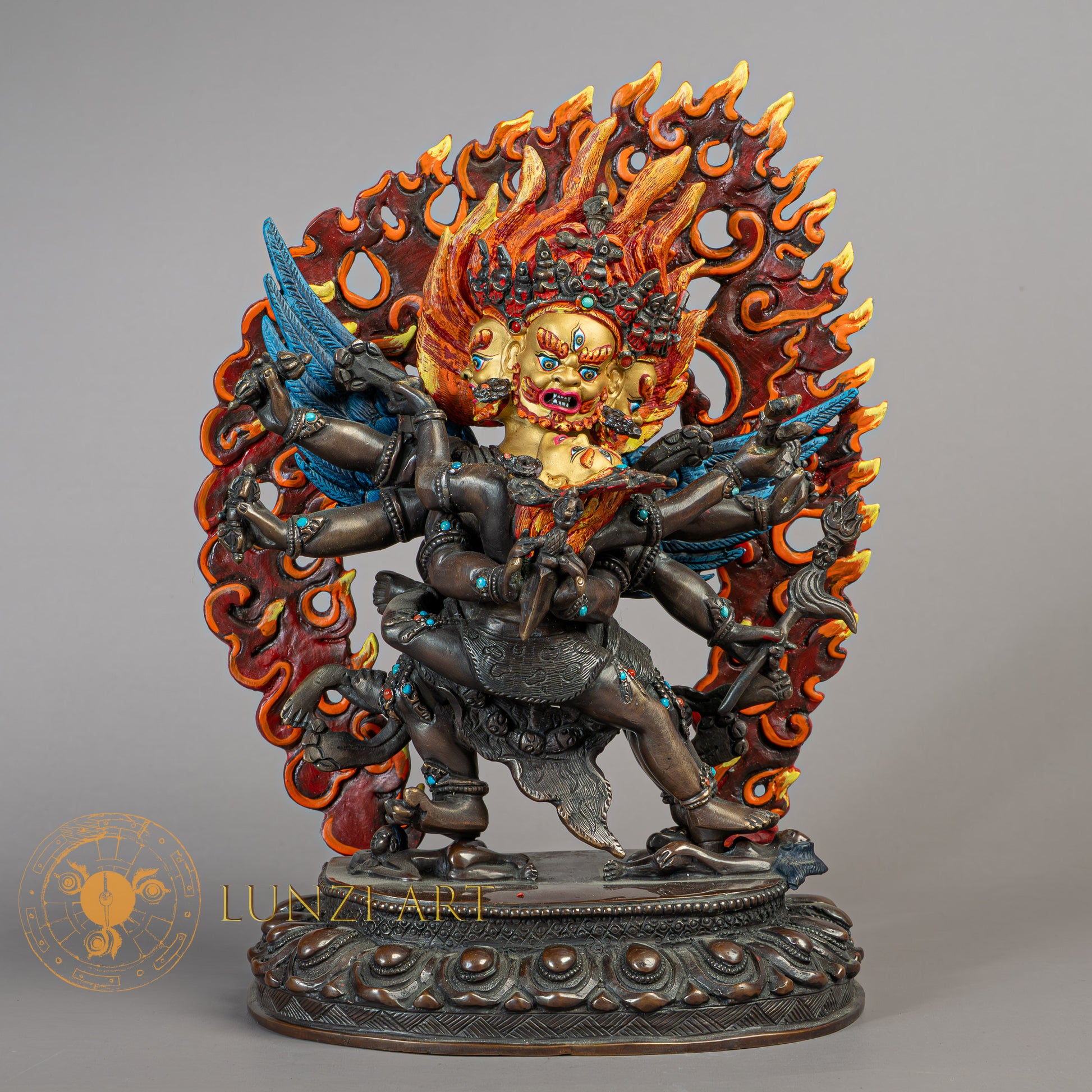 Handmade Vajrakilaya Statue | Copper Face Painted - S-B-RM-C-VK-00175